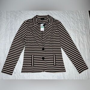 Cupio Striped Blazer Black Nude Stretch Notch Lapel Two-Button Size Large jacket